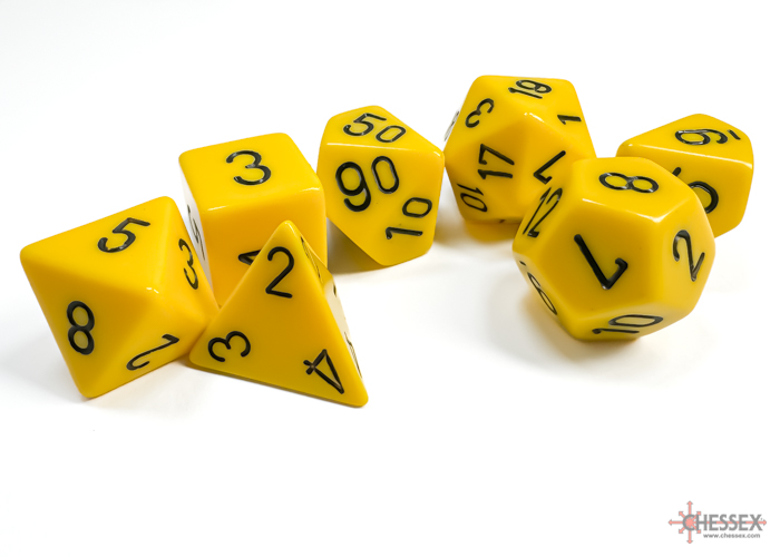 Chessex Opaque Polyhedral 7-Die Sets - Yellow w/black