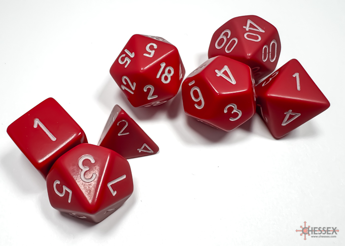 Chessex Opaque Polyhedral 7-Die Sets - Red w/white
