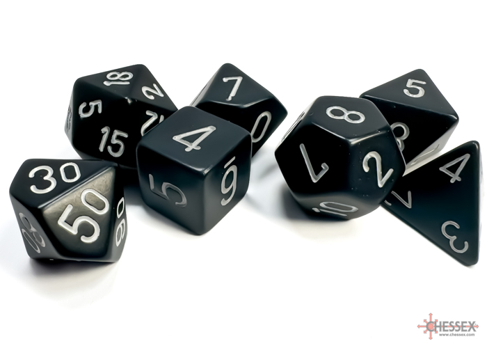 Chessex Opaque Polyhedral 7-Die Sets Black w/white