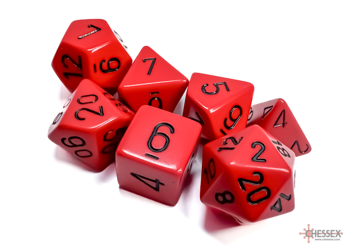 Chessex Opaque Polyhedral 7-Die Sets - Red w/black