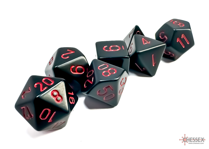 Chessex Opaque Polyhedral 7-Die Sets Black w/red