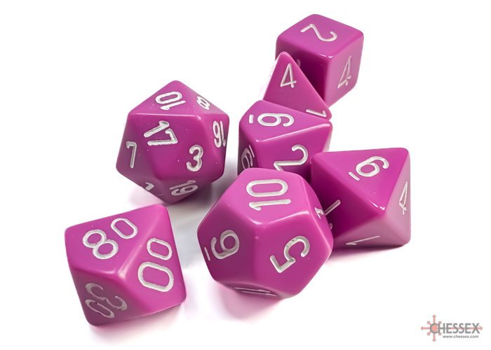 Chessex-Opaque-Polyhedral-7-Die-Sets-Light-Purple-w/white Chessex Opaque Polyhedral 7-Die Sets - Light Purple w/white