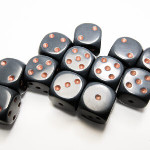 Chessex Opaque 16mm d6 with pips Dice Blocks (12 Dice) - Dark Grey w/copper