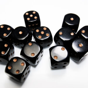 Chessex Opaque 16mm d6 with pips Dice Blocks (12 Dice) - Black w/gold