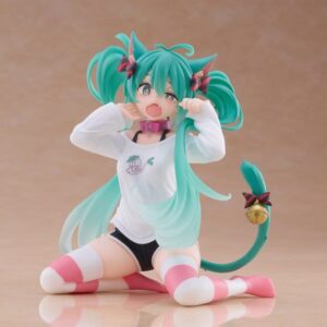 Hatsune Miku Estatua PVC Desktop Cute Figure Hatsune Miku Cat Ear T-Shirt Ver. 13 cm